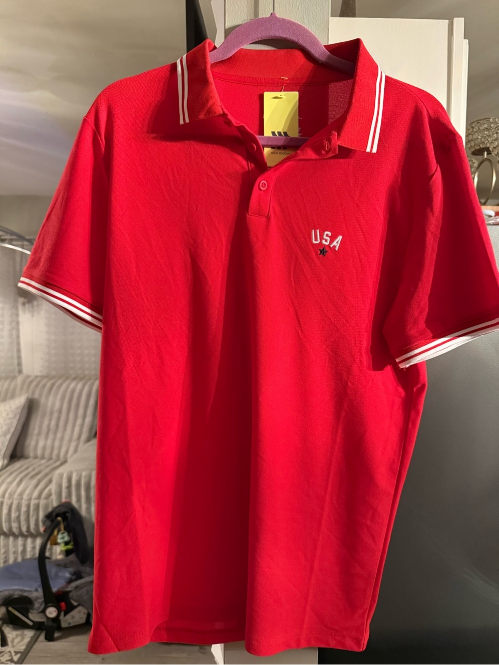 all in motion Red Polo Shirt with White Tipping and USA Embroidery